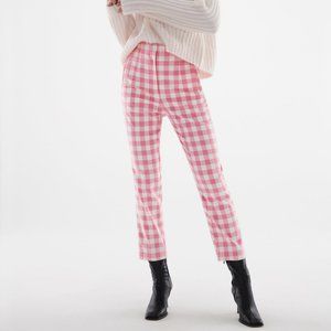 Zara HIGH-WAISTED GINGHAM PANTS PINK / WHITE
